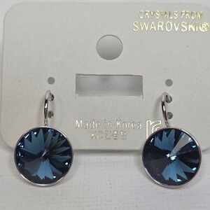 NEW Swarovski Montana Blue Round 13mm Leverback DropEarrings Platinum 
Plated 13